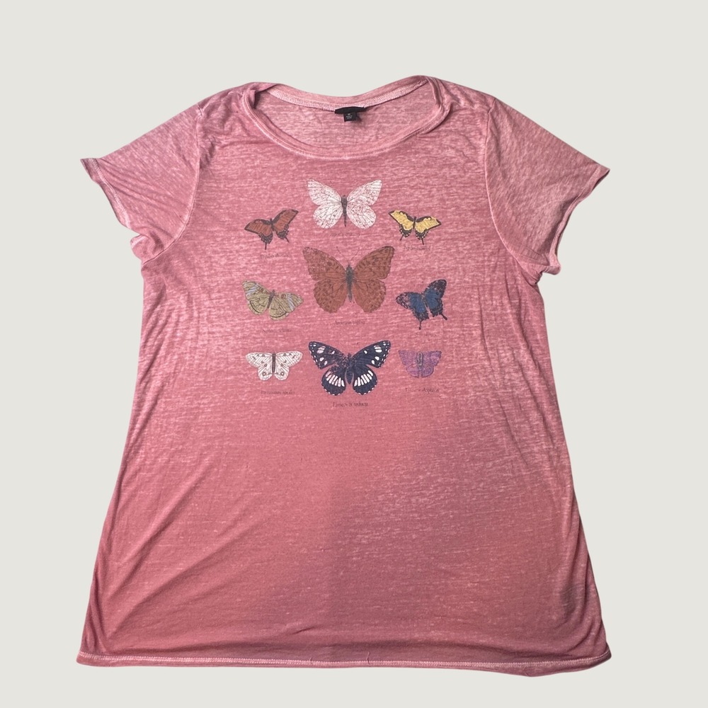 Torrid T-Shirt Womens 0 Butterfly Specimen Pink Burnout Relaxed Graphic Tee